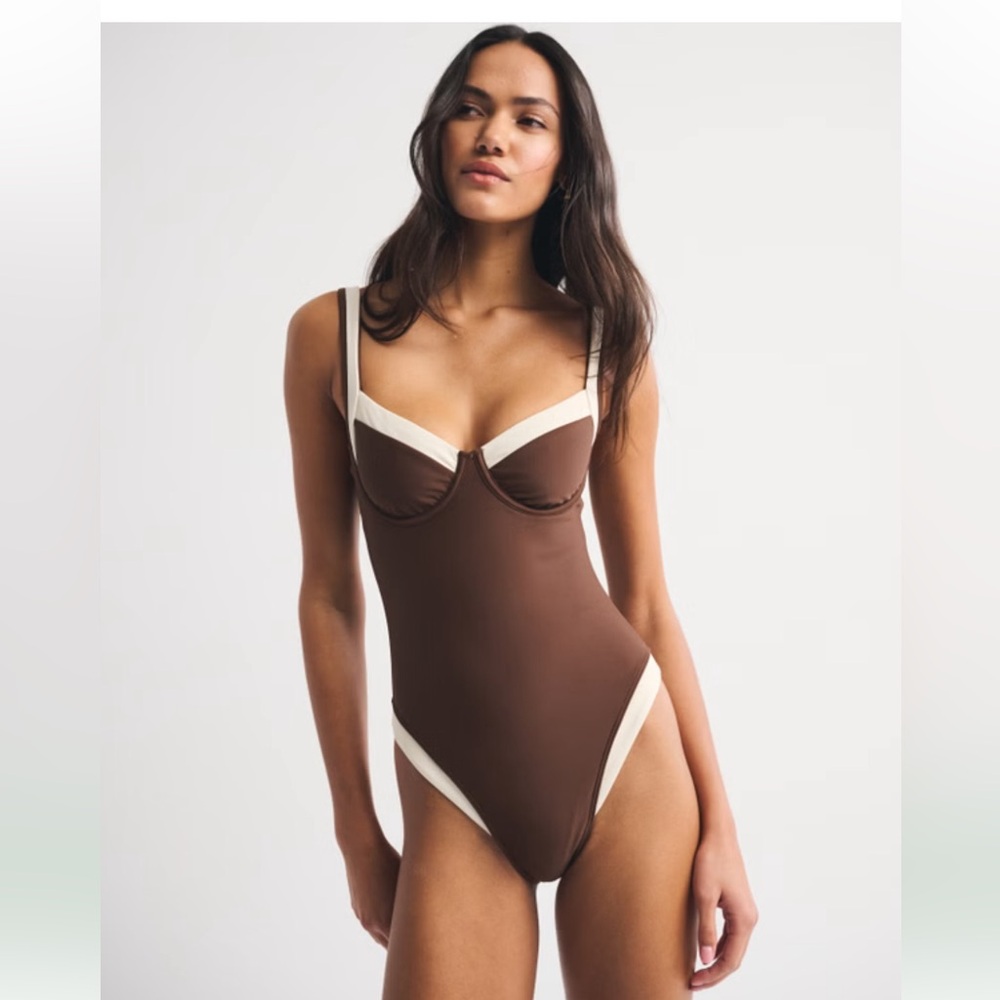 Abercrombie & Fitch Brown One-Piece Swimsuit with Cream Trim